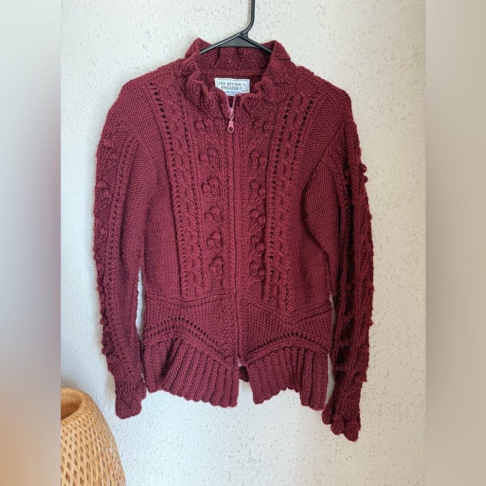 Women's Cable-Knit Zip Cardigan - Burgundy
